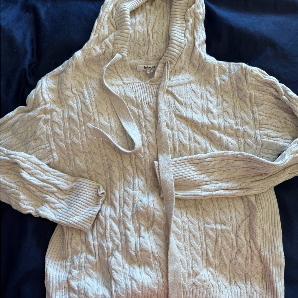 Splendid Cream Cable Knit Hooded Cardigan